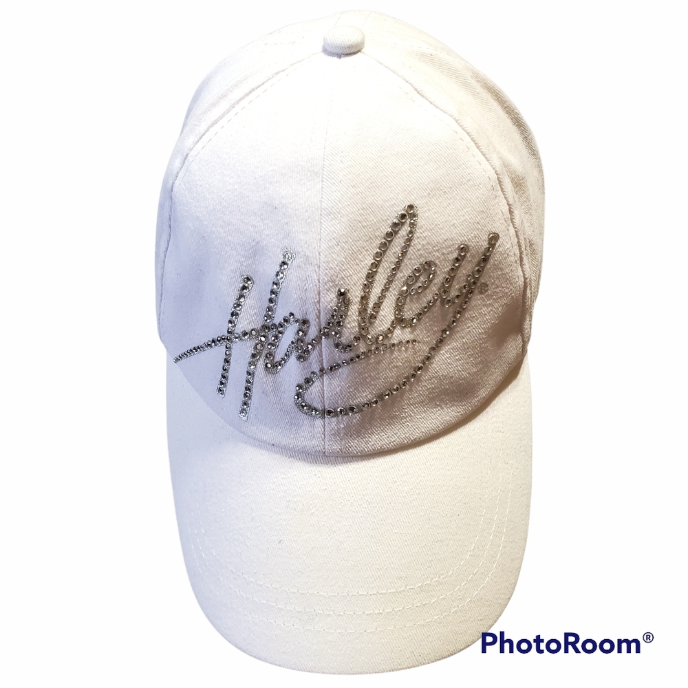 Harley Davidson Hat White Embellished Logo One Size Woman Adjustable 100% Cotton